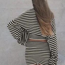 StyleCast x Revolte Striped Round Neck Crop Top With Skirt image 3