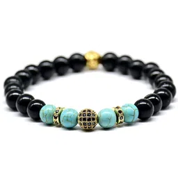 SANAA CREATIONS Unisex Crimson Stone Onyx &Turquoise Stones Studded Elasticated Bracelet image 3