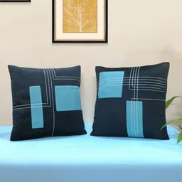 Mid July Home Black & Blue Set of 2 Geometric Velvet Square Cushion Covers-image-40