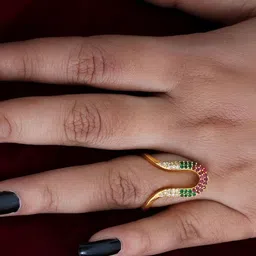 DIMIKI Gold-Plated American Diamonds Studded Vanki Adjustable Finger Ring image 2