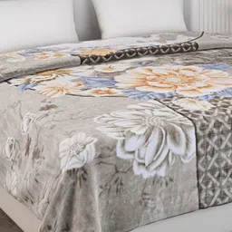 Monte Carlo Embassy Grey & Brown Floral Printed Heavy Winter Double Queen Blanket 928 GSM image 3