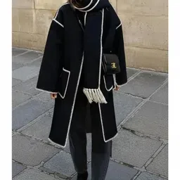 TRENBEE Women Embroidered Stand Collar Overcoats with Scarf-image-17