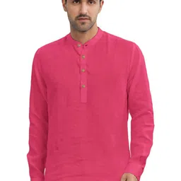 KNOWTED Mandarin Collar Roll-Up Sleeves Straight Short Kurta-image-79