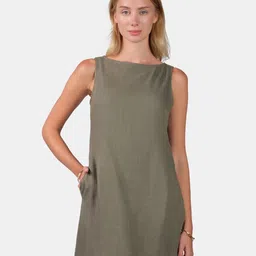 Virgio Solid Boat Neck Shift Dress For Women-image-19