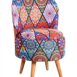 Shadowkart Blue & Red Printed Round Wooden Pouffes Ottoman image 2