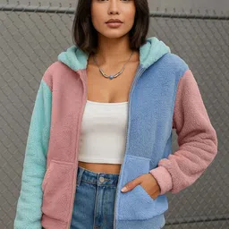 The Dry State Women Colourblocked Front-Open Hooded Sweatshirt-image-77