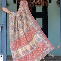 ALMAARI FASHION Motifs Printed Pure Cotton Jamdani Saree With Unstitched Blouse Piece image 3