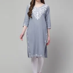 Aura Glam Floral Embroidered Notch Neck Straight Kurta-picture-21
