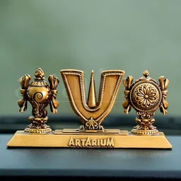Artarium LLP Gold-Toned Sankh Chakra Tilak of Lord Vishnu Religious Idol Showpiece-picture-13