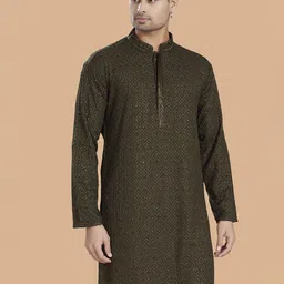 PulseIQ Geometric Embroidered Mandarin Collar Chikankari Slim Fit Kurta-image-5