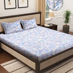 Myntra Elegant Homes Grey And Blue Printed 300 TC King Bedsheet Set 2.50 m x 2.25m-image-34