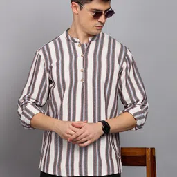 HERE&NOW Men Striped Mandarin Collar Cotton Kurta-picture-24
