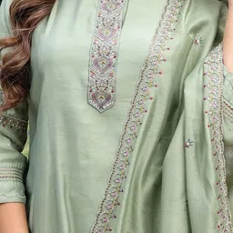 J.KANJI Women Ethnic Motifs Embroidered Regular Thread Work Kurta with Trousers & With Dupatta image 5