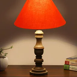 Aura Orange Wood Traditional Cylindrical Shaped Table Lamp image 5