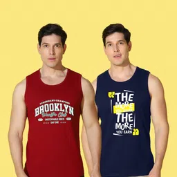 WOOSTRO Men Pack of 2 Typography Printed Round Neck Cotton Slim Fit T-shirts image 5