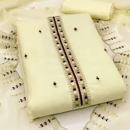 HERE&NOW Geometric Embroidered Zari Unstitched Dress Material-picture-28