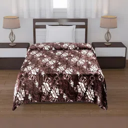 BLUEDOT Brown & White Floral Printed Woollen AC Room 210 GSM Dohar-image-27
