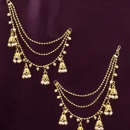 PRIVIU Gold-Plated Pearls Beaded 3 Layered Ear Chain-picture-23
