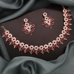 Lyriss Gold-Plated American Diamond Studded Necklace And Earrings-picture-26