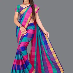 SHAIBO SAREE Checked Silk Cotton Uppada Saree-image-53