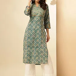 vbuyz KALINI Ethnic Motifs Printed Mandarin Collar Three Quarter Sleeves Sequined Straight Kurta-picture-17