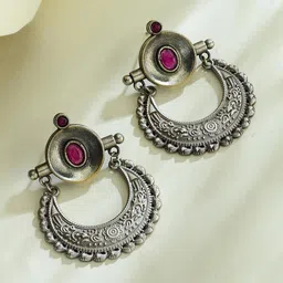 Fabindia Artificial Stones Studded Oxidised Crescent Shaped Drop Earrings-picture-29