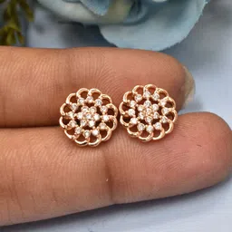 MEIRA JEWELLERY Rose Gold Plated Artificial Stones Studded Floral Shaped Studs-image-25