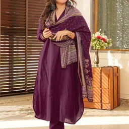 J.KANJI Women Ethnic Motifs Solid Kurta with Trousers & Dupatta image 2