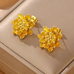 MEENAZ Stainless Steel Gold-Plated Floral Shaped Anti Tarnish Studs-image-26