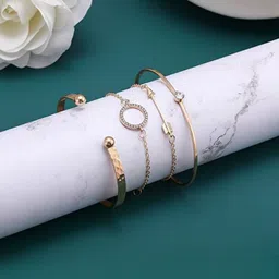 DressBerry Set Of 4 Gold-Plated Cubic Zirconia Studded Cuff Bracelet-picture-26