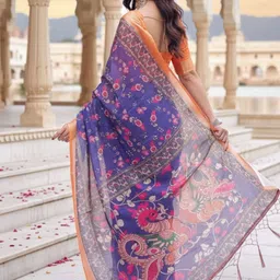 ZAMUNA Ethnic Motifs Linen Blend Bhagalpuri Saree image 3