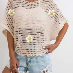 JC Mode Self Design Round Neck Swimwear Cover Up Top-picture-18