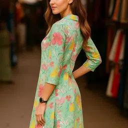 JANOI Women Floral Printed Regular Kurta with Trousers image 2