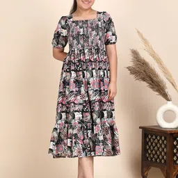 STARWORD Girls Floral Printed Cotton Fit & Flare Midi Dress-picture-17