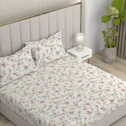 Pure Decor Amulya White & Pink Printed Microfiber 130 TC Queen Bedsheet Set 2.28 x 2.54 m-picture-20