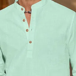 KNOWTED Mandarin Collar Roll-Up Sleeves Straight Short Kurta image 3