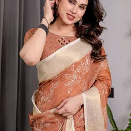 ALMAARI FASHION Floral Printed Pure Cotton Banarasi Saree With Blouse Piece image 2