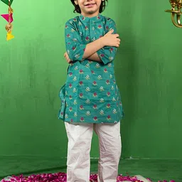 Puddle Fashion Boys Ethnic Motifs Printed Regular Pure Cotton Kurta with Pyjamas-picture-32