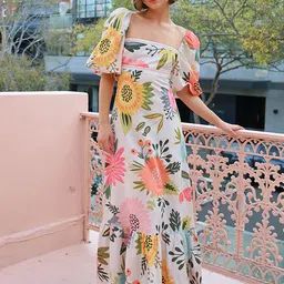 bebe Tropical Print Flared Sleeve Maxi Dress-picture-33