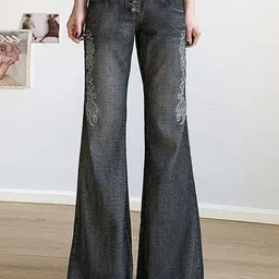 LULU & SKY Women Embroidered Flared Mid-Rise Light Fade Jeans-picture-33