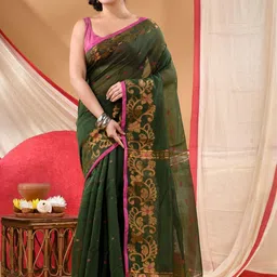 TANTLOOM Ethnic Motifs Zari Silk Cotton Handloom Saree-picture-36