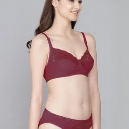 samvar Women Pink,Maroon Cotton Bra Panty Set for Lingerie Set Undergarments Pack of 2 image 3