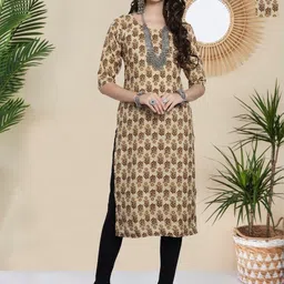 HERE&NOW Selection Of 2 Floral Printed Round Neck Straight Kurtas-picture-18