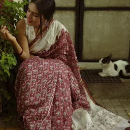 Swaraas Floral Linen Blend Handloom Chanderi Saree image 3