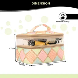 Aura Cream-Coloured & Pink 2 Pieces Check Tikli-Design Dual Layer Makeup Organisers image 2