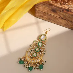 Ruby Raang Girls Gold-Plated Kundan Studded & Pearls Beaded Jhumar Passa-image-32