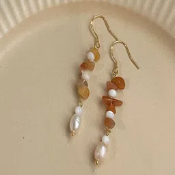 AQUASTREET Gold-Plated Artificial Stones Studded Contemporary Shaped Drop Earrings image 2