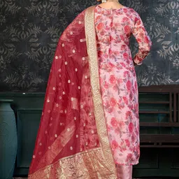 SAINOOR Embellished Organza Semi-Stitched Dress Material image 3