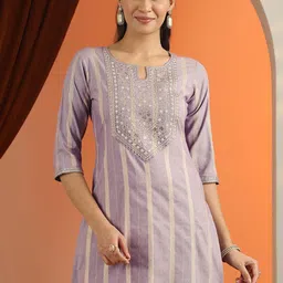 Libas Women Striped Kurta with Trousers & Dupatta image 4