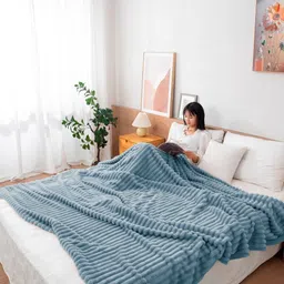HOKIPO Blue Fleece 210 GSM Double Bed Blanket-image-0